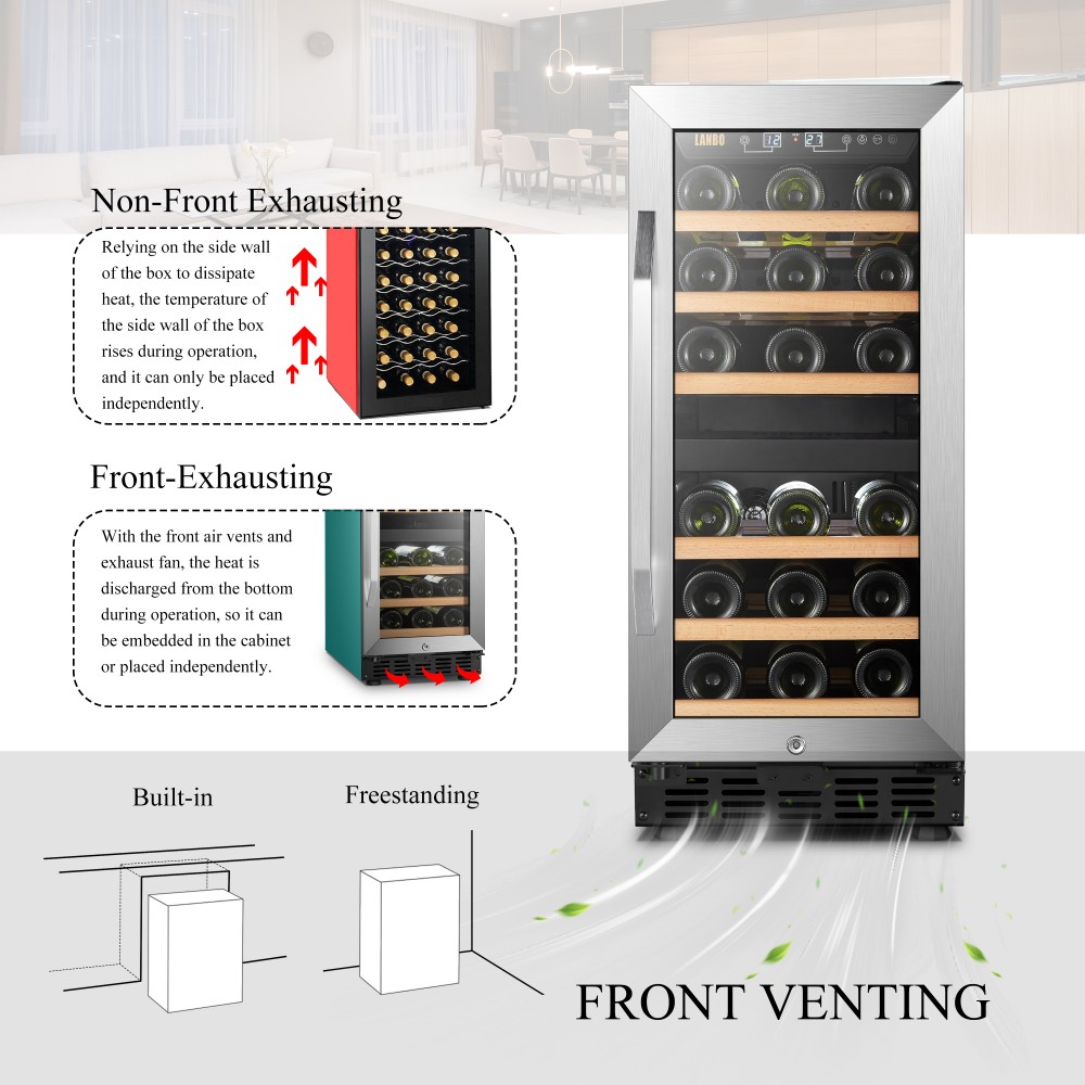 LANBO Dual Zone Wine Refrigerator, 28 Bottles Builtin Compressor Wine
